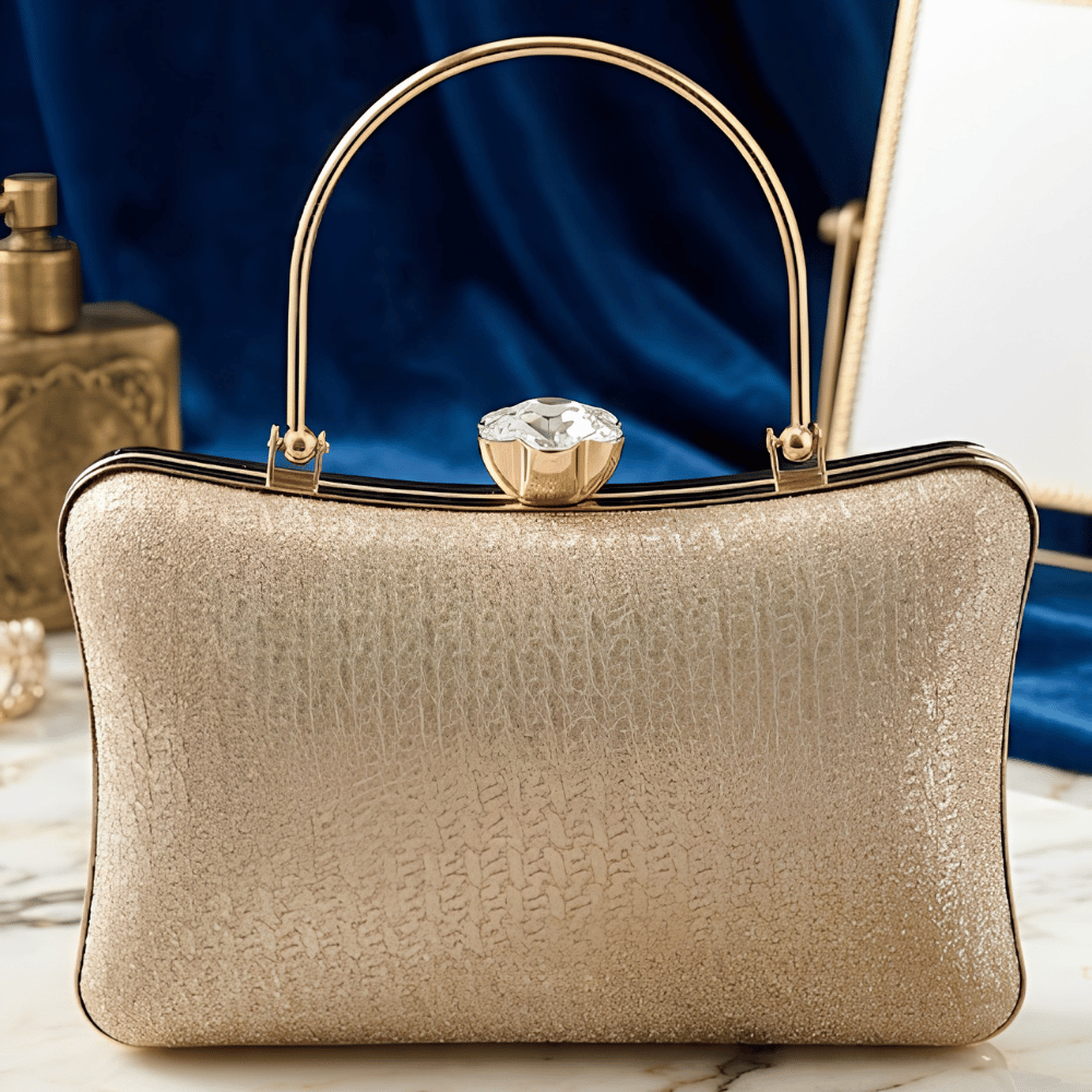 Women's Champagne Gold Designer Clutch Bag, Opulent Champagne Evening Purse - Apparel - back view | Snazzyway