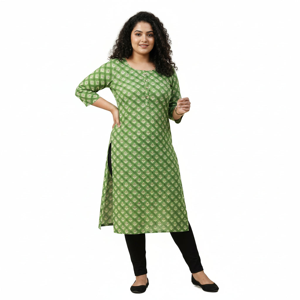 Plus Size - Green - Indian Ethnic Wear - front view | Villows DTrendz