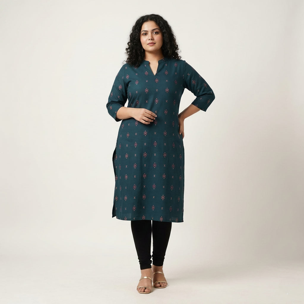 Plus Size - Peacock Blue - Indian Ethnic Wear - front view | Villows DTrendz