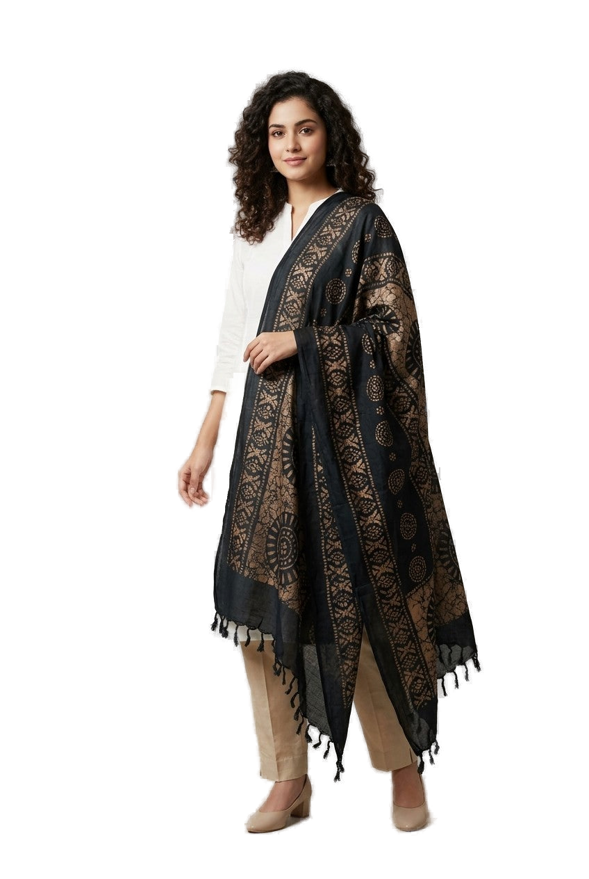 Premium Rayon Cotton Scarf - Black - Indian Ethnic Wear - front view | Villows DTrendz