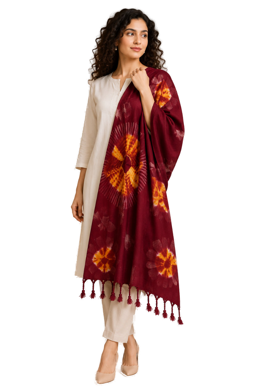 Premium Rayon Cotton Scarf - Maroon - Indian Ethnic Wear - front view | Villows DTrendz