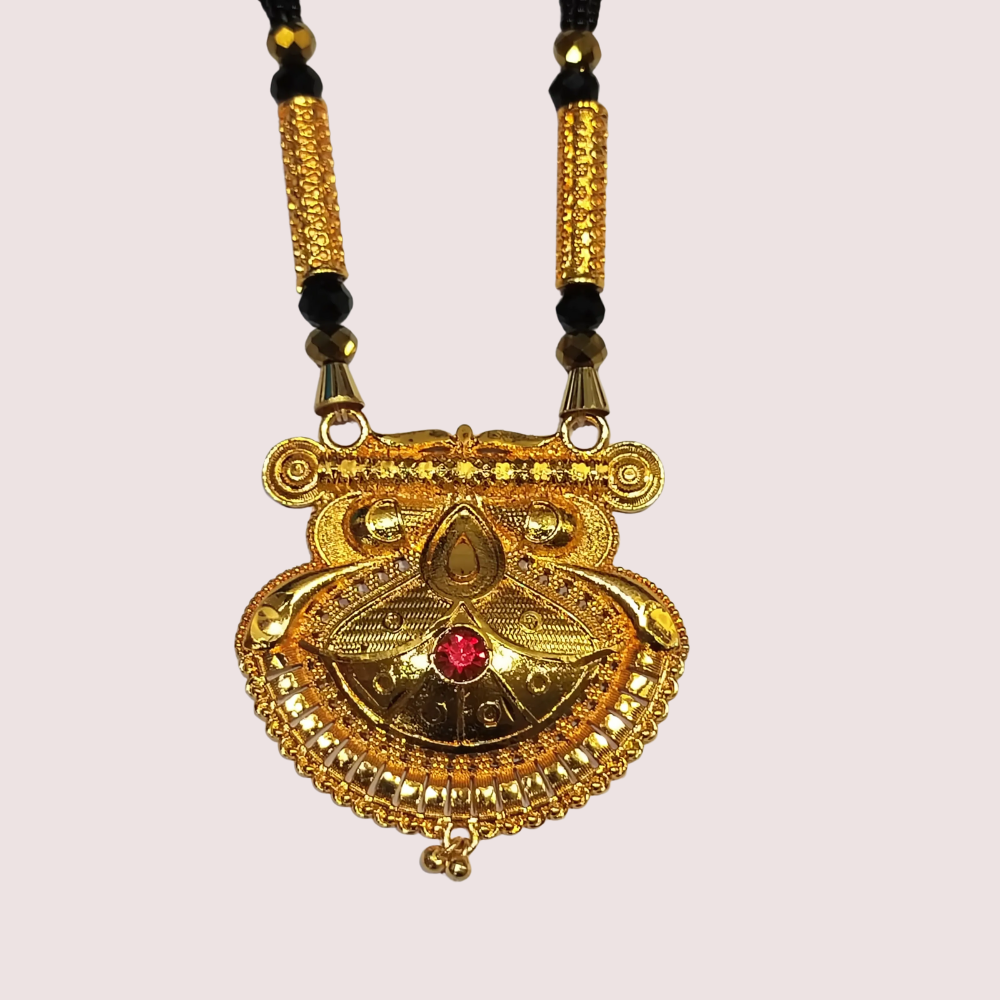 Women's Gold Designer Mangalsutra, Regal Gold Pendant Necklace - Apparel - close-up detail view | Snazzyway