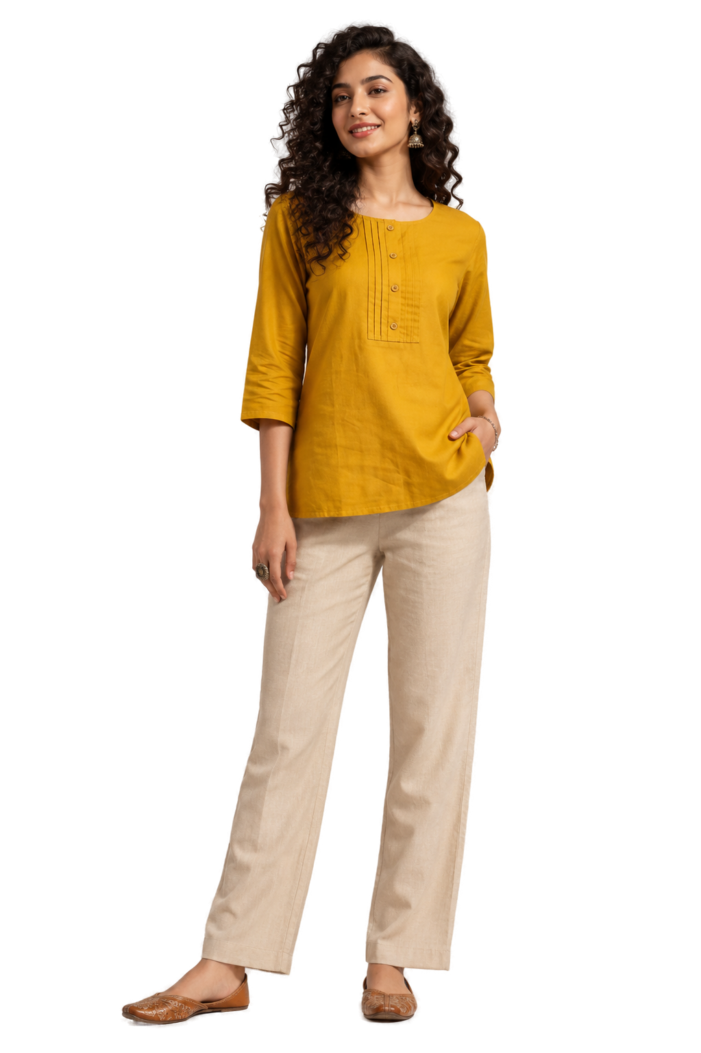 Women’s Mustard Yellow Rayon Short Kurti - Indian Ethnic Wear - front view | Villows DTrendz