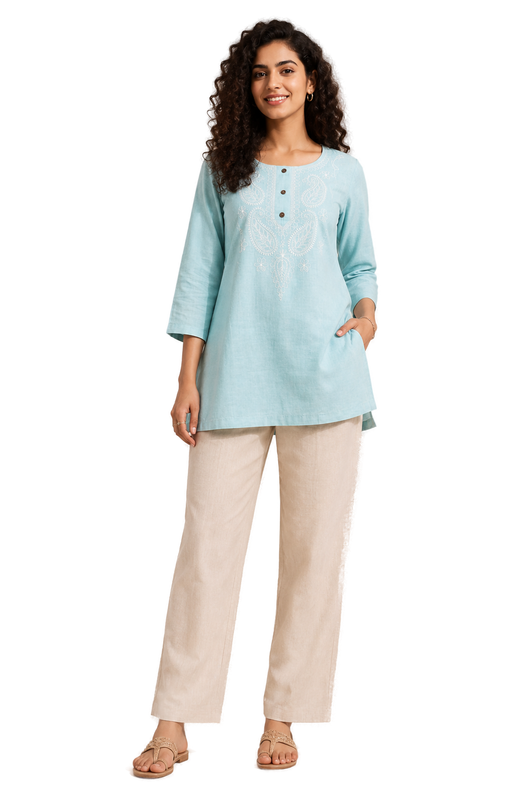 Women’s SKY BLUE Rayon Short Kurti - Indian Ethnic Wear - front view | Villows DTrendz