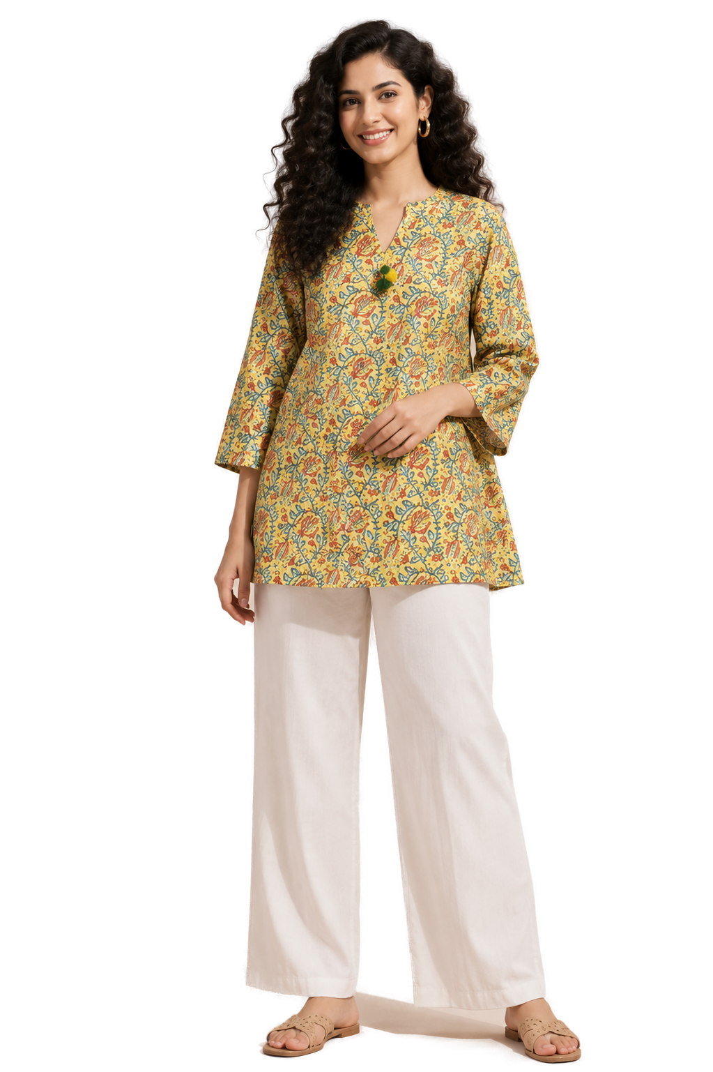 Women’s Yellow Rayon Short Kurti - Indian Ethnic Wear - front view | Villows DTrendz