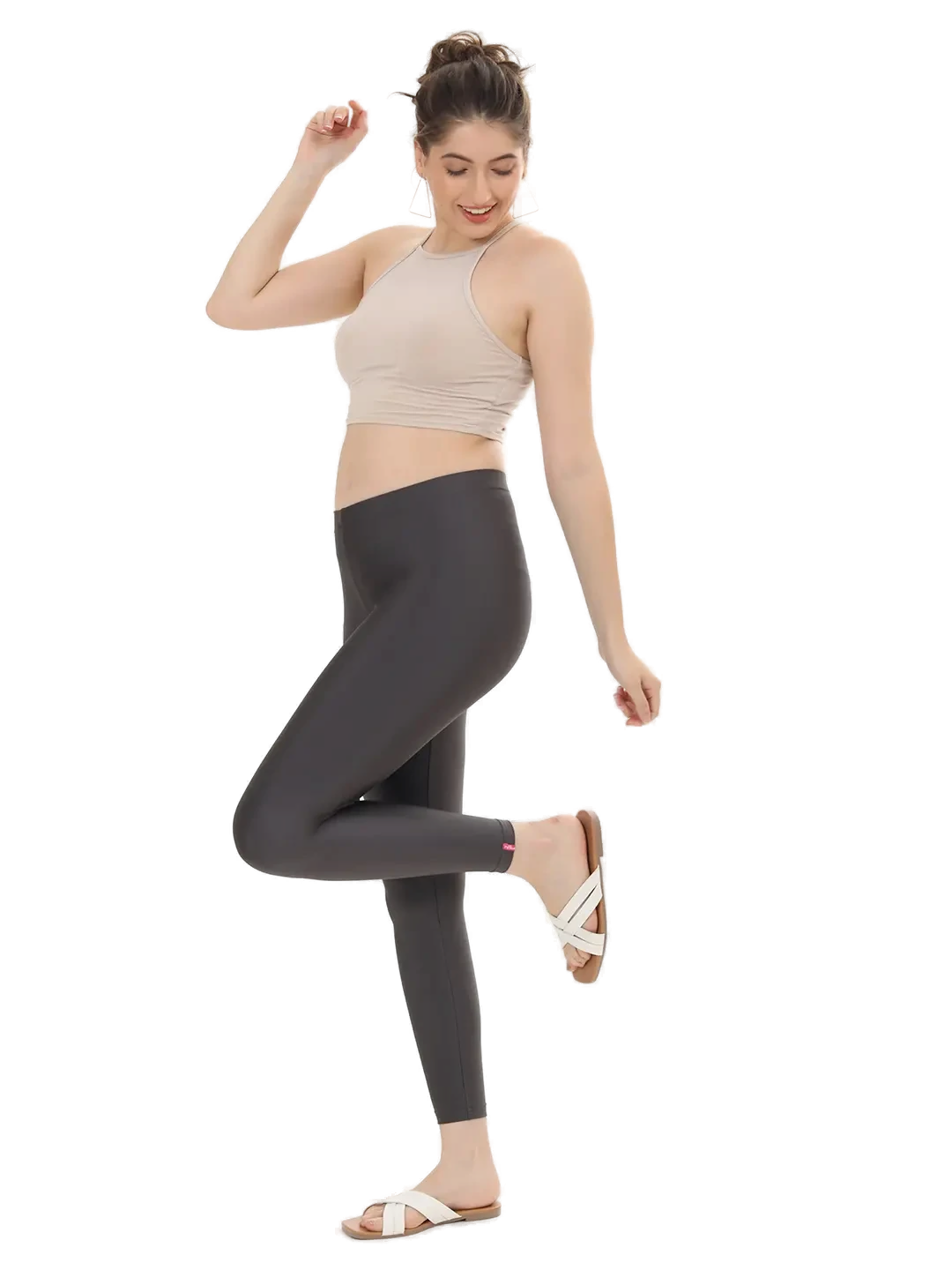 Women’s Slate Grey Shimmer Ankle-Fit Pants Stylish Stretch Glitter Trousers Versatile Bottom Wear for Tops, Kurtis & Tunics - Western Wear - front view...