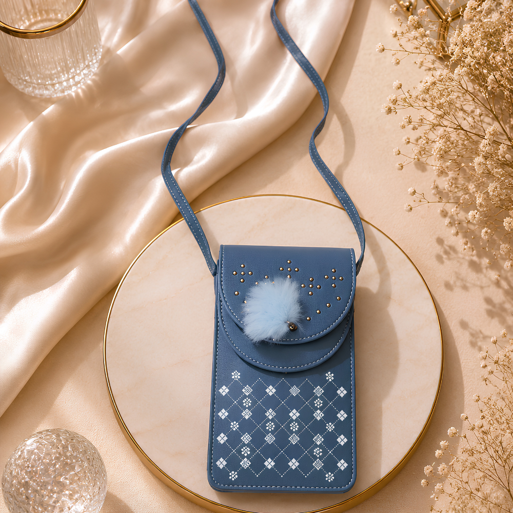 Women's Sky Blue Embellished Sling Bag, Graceful Sky Crossbody Purse - Apparel - back view | Snazzyway