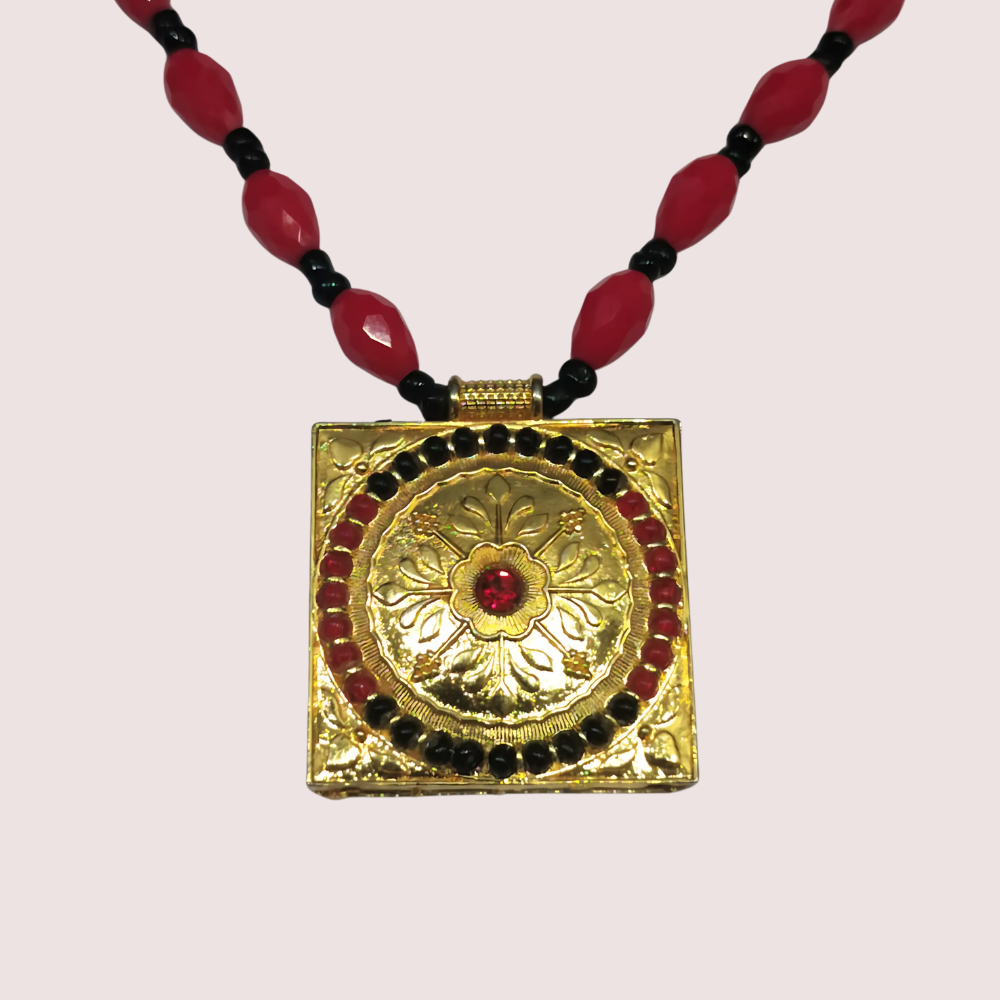 Women's Ruby Red Designer Necklace, Sophisticated Ruby Necklace Set - Apparel - close-up detail view | Snazzyway