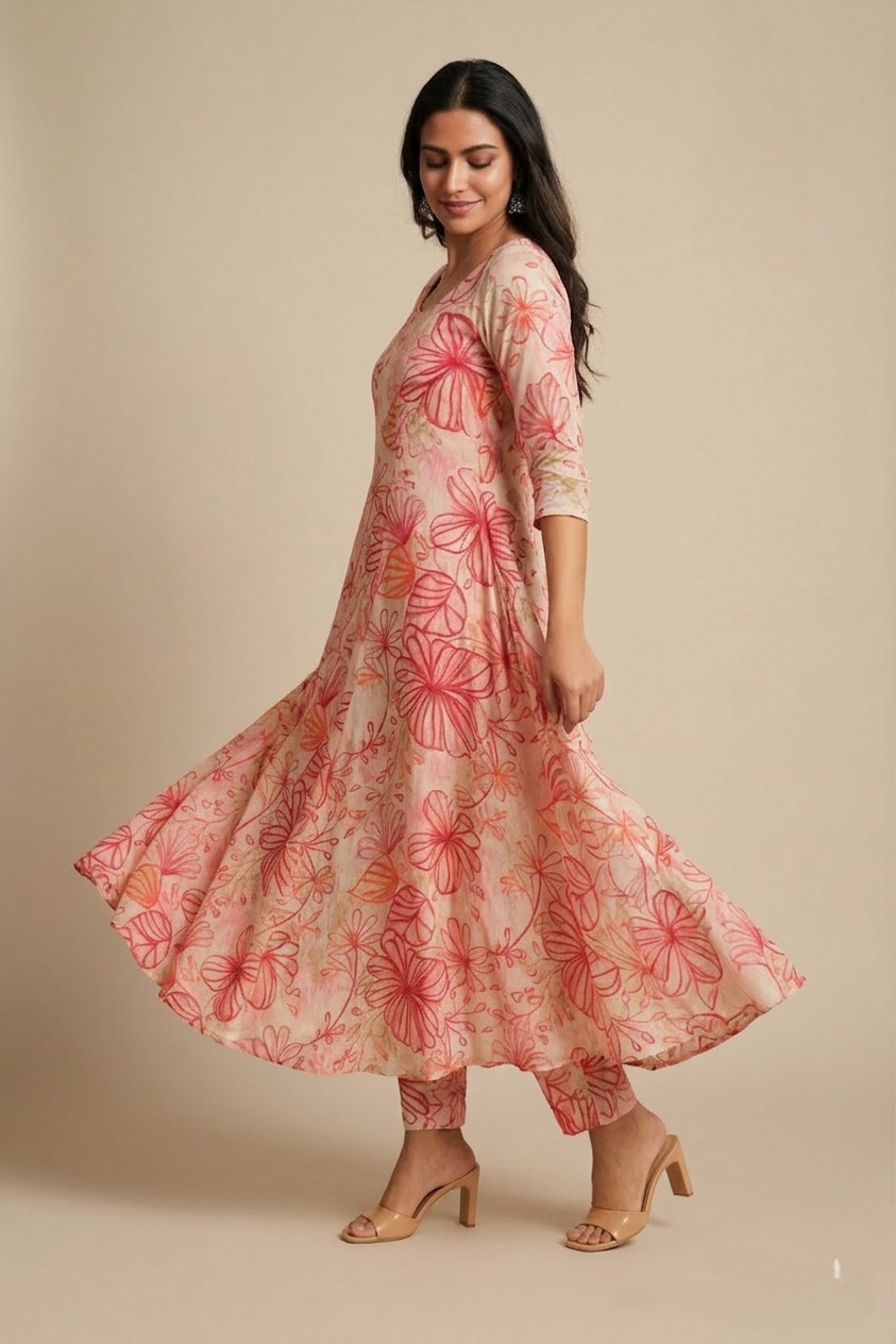 Women’s Peach Designer A-Line Co-Ord Set - Western Wear - back view | Villows DTrendz