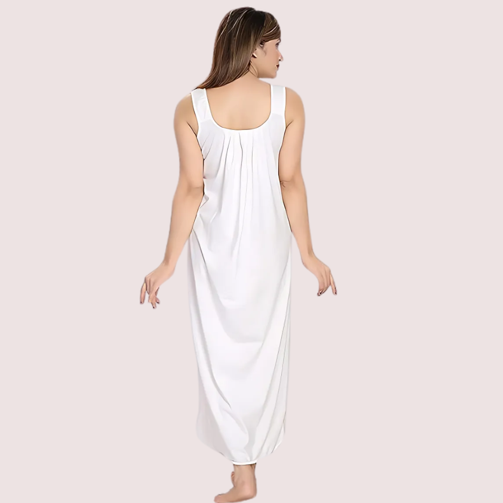 Women's Off White Cotton Nighty, Refined Off Sleepwear - Apparel - back view | Snazzyway