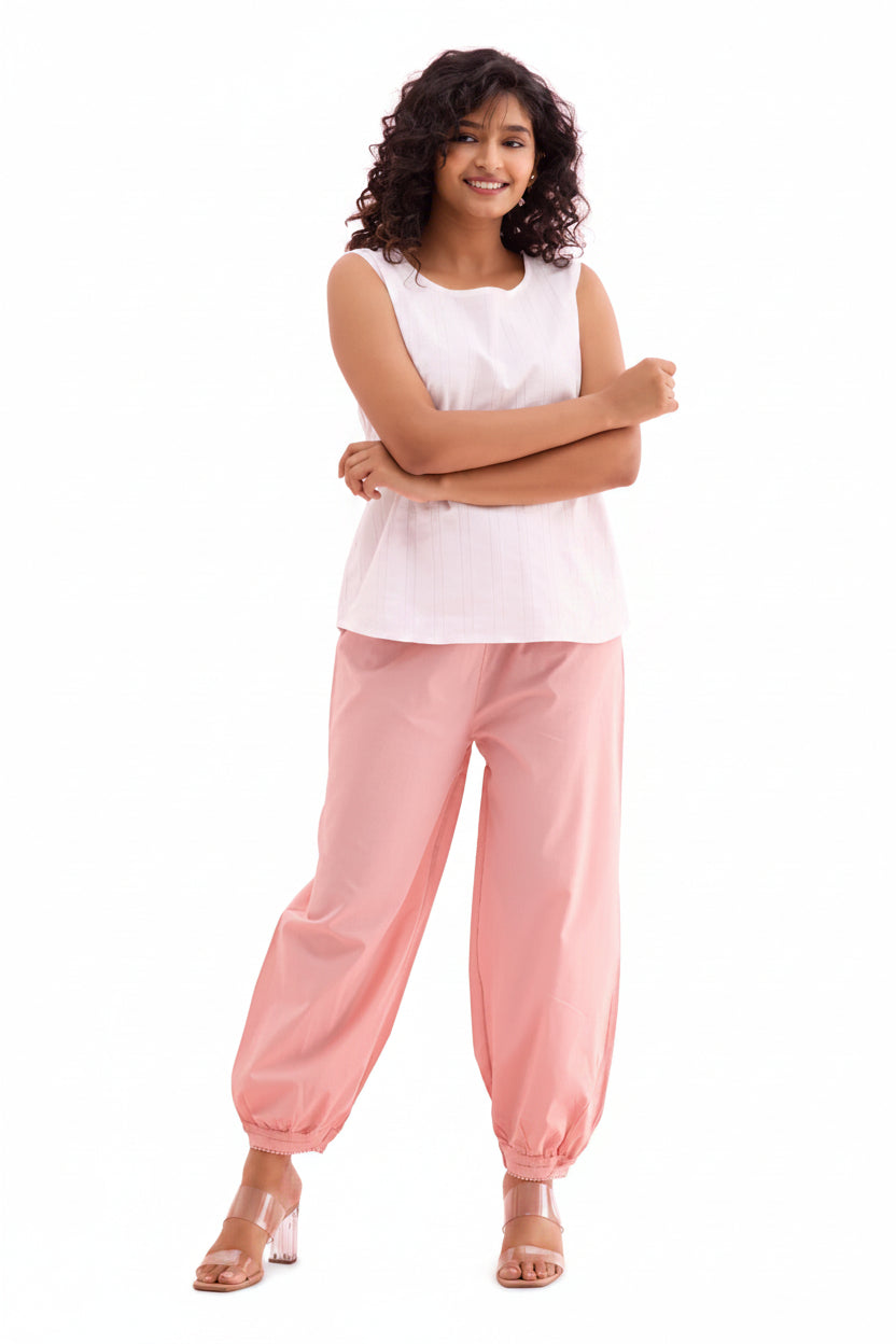 Women’s Baby Pink Cotton Cropped Salwar - Indian Ethnic Wear - front view | Villows DTrendz