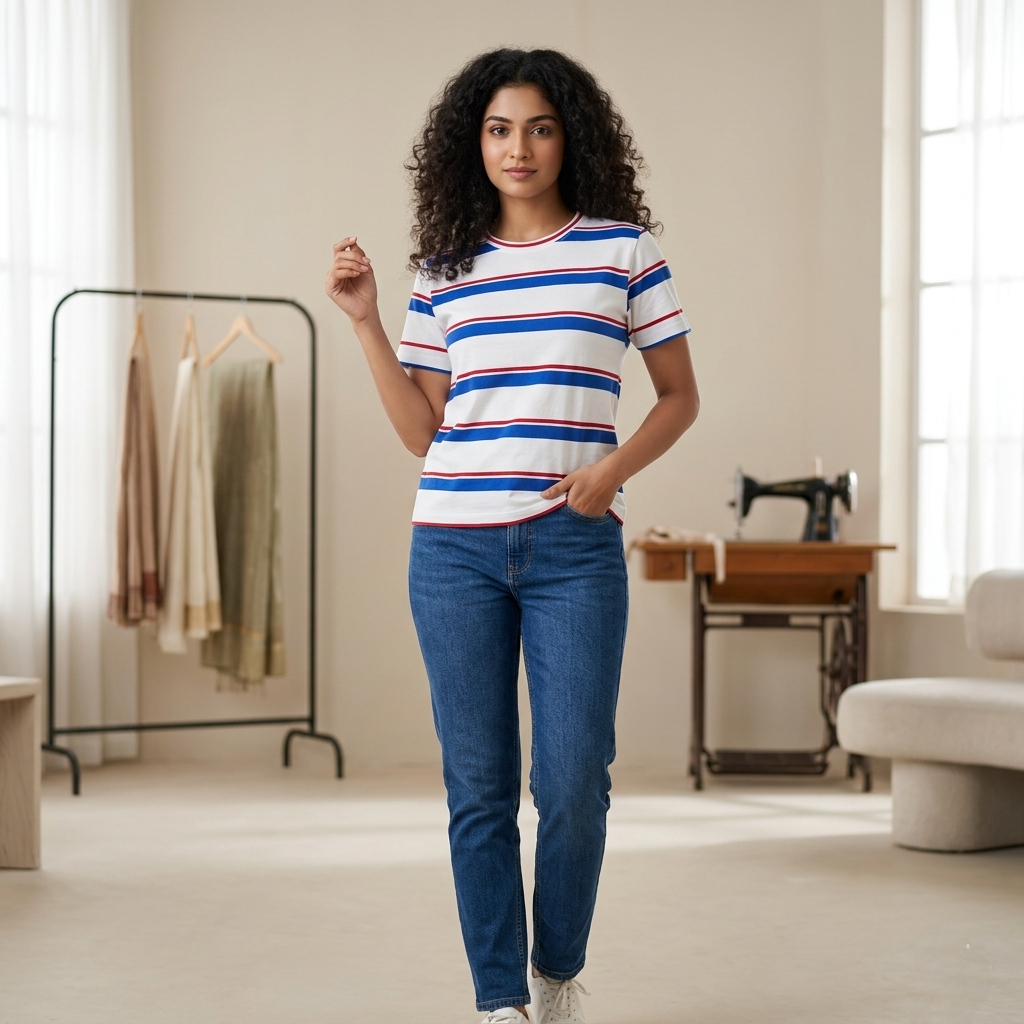 Women’s Blue T-Shirt Casual Cotton Tee for Women Stylish Everyday Wear - Western Wear - front view | Villows DTrendz