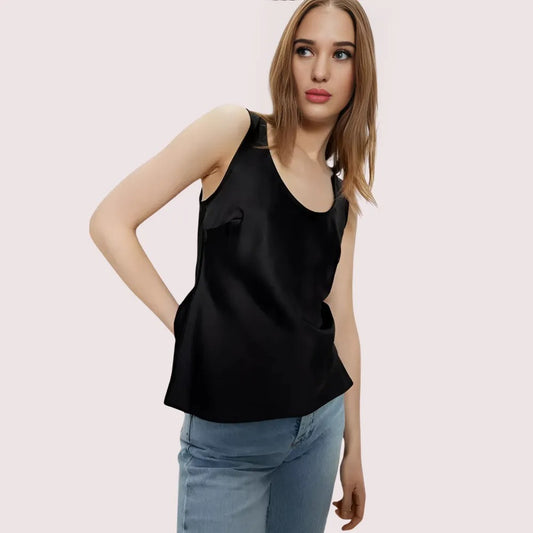 Women's Dark Black Designer Camisole, Sophisticated Dark Cami Top - Apparel - front view | Snazzyway