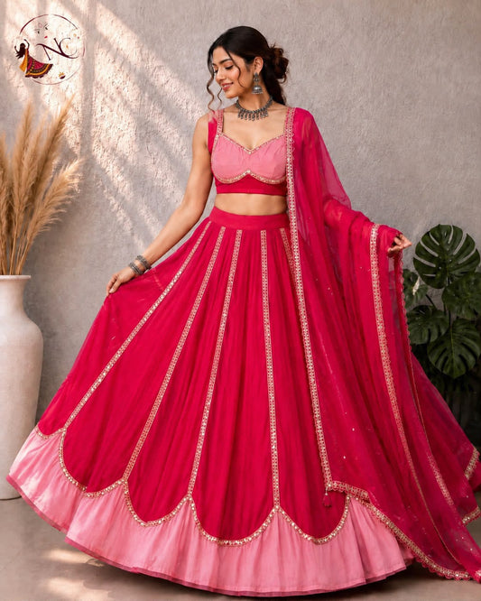 Crimson Red & Pink Sequin Lehenga Choli Set - Western Wear - front view | Nardev Fashions