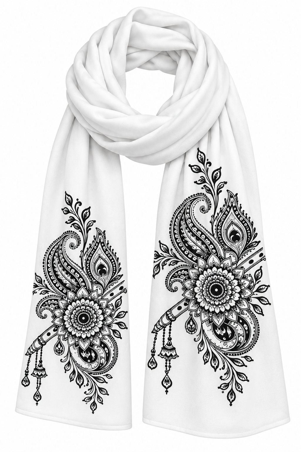 Ajaini Krishna-Inspired Paisley Mural Art Stole for Women – Soft Polywoven Satin