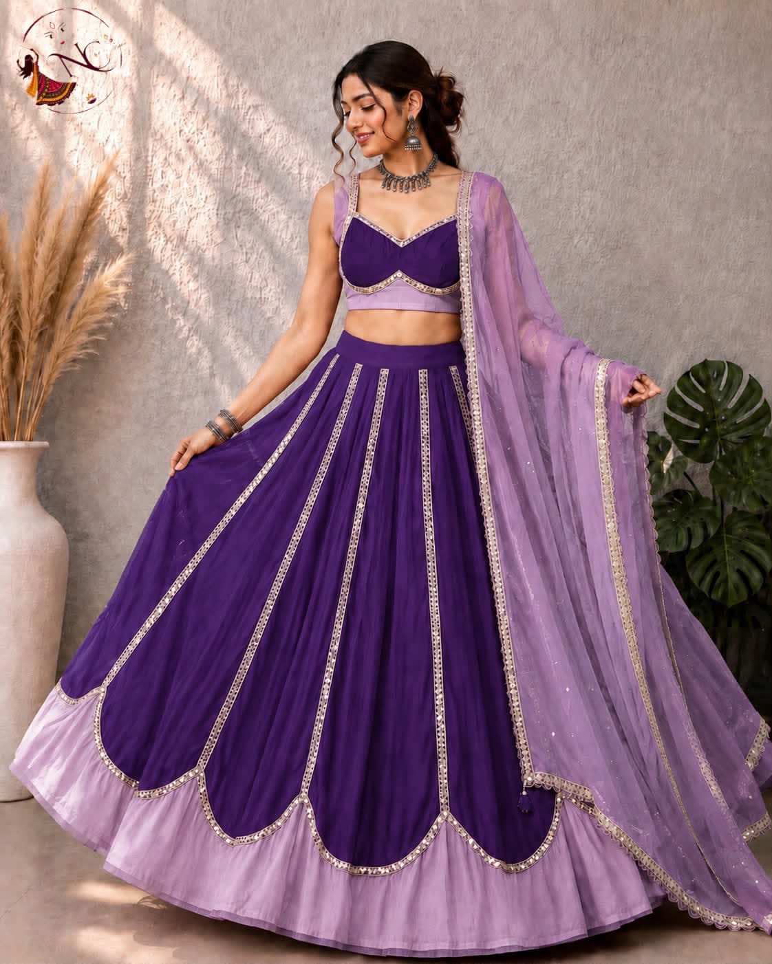 Royal Purple & Lavender Sequin Lehenga Choli Set - Western Wear - front view | Nardev Fashions