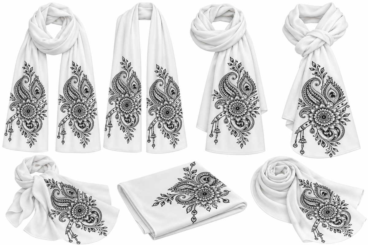 Ajaini Krishna-Inspired Paisley Mural Art Stole for Women – Soft Polywoven Satin