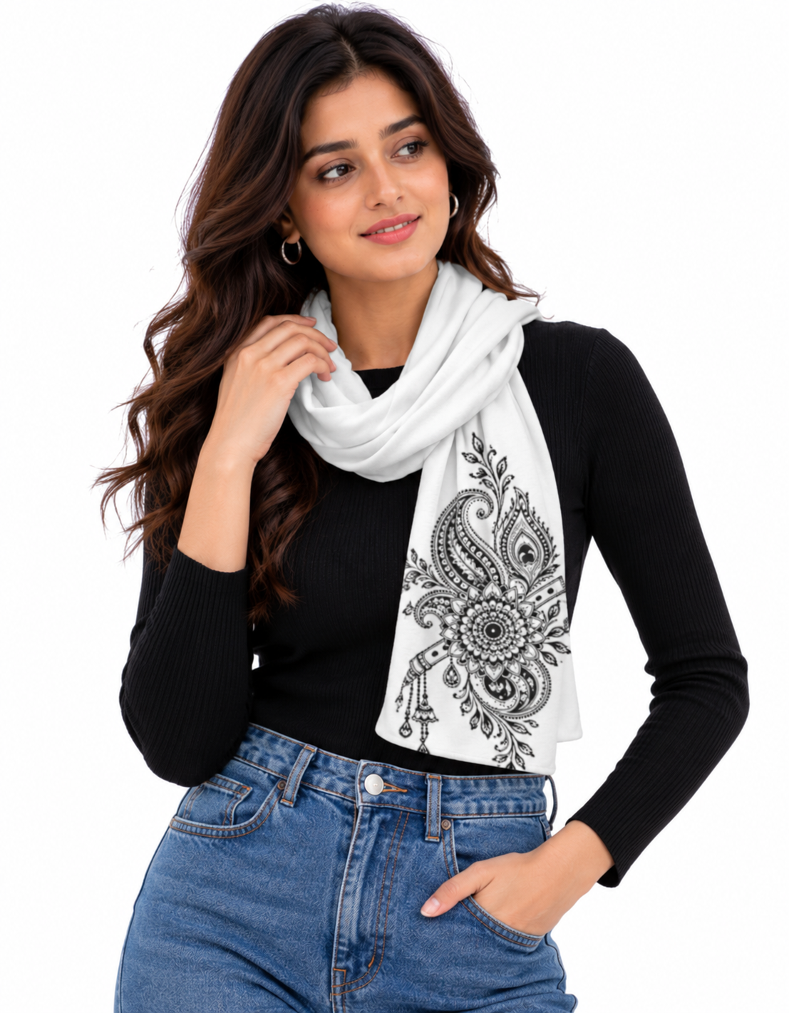 Ajaini Krishna-Inspired Paisley Mural Art Stole for Women – Soft Polywoven Satin