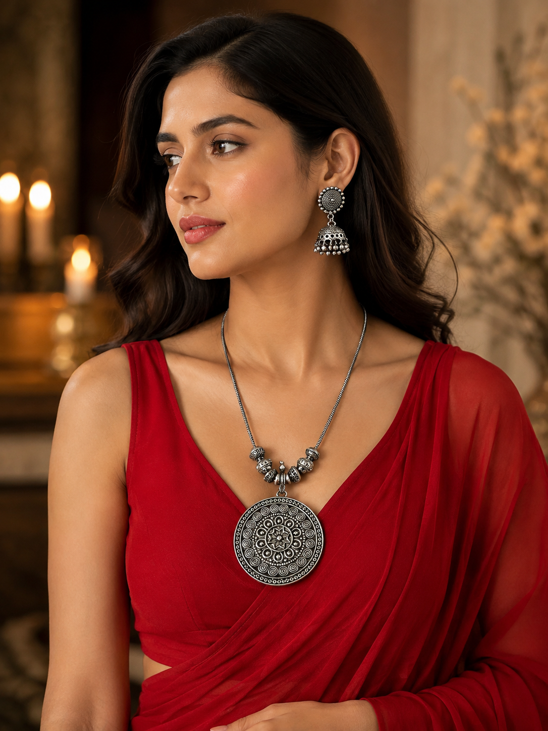 Women's Oxidised Chain Necklace - front view | D9 Creations