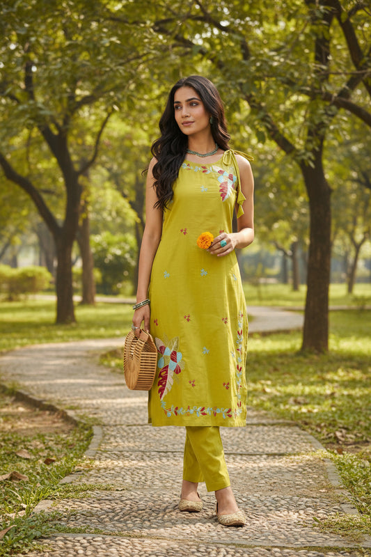 Premium Dhabu Cotton Spaghetti Style Heavy Work Set - Co-ord Set - front view | Nardev Fashions