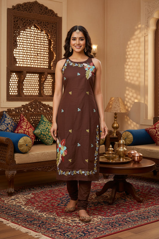 Premium Dhabu Cotton Spaghetti Style Heavy Work Set - Co-ord Set - front view | Nardev Fashions