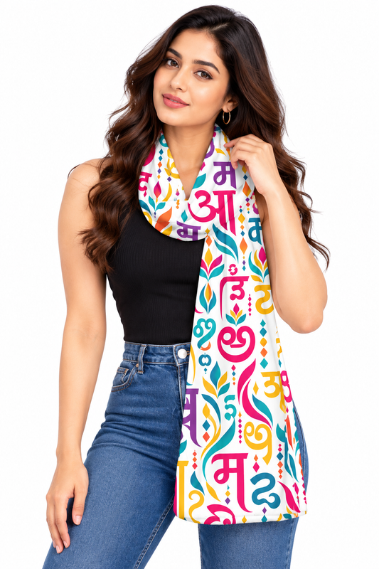 Indian Languages Art Mural Printed Stole for Women – Multicolour Statement Scarf