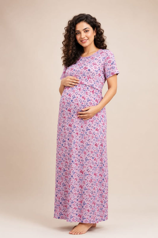 Women’s Stretch Maternity Feeding T-Shirt Nursing T-Shirt for Pregnancy & Breastfeeding Comfortable Casual Wear - Lt Pink - Western Wear - front view |...