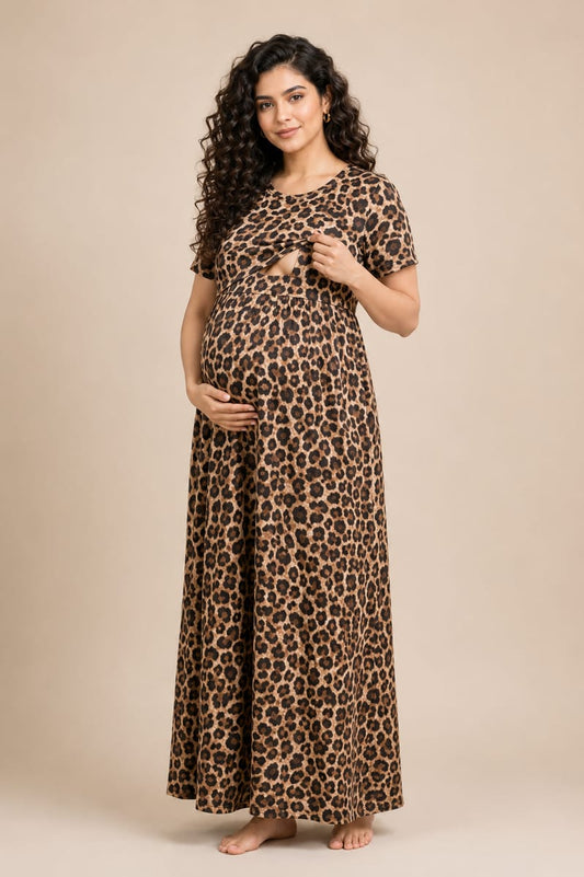 Women’s Stretch Maternity Feeding T-Shirt Nursing T-Shirt for Pregnancy & Breastfeeding Comfortable Casual Wear - Brown - Western Wear - front view |...