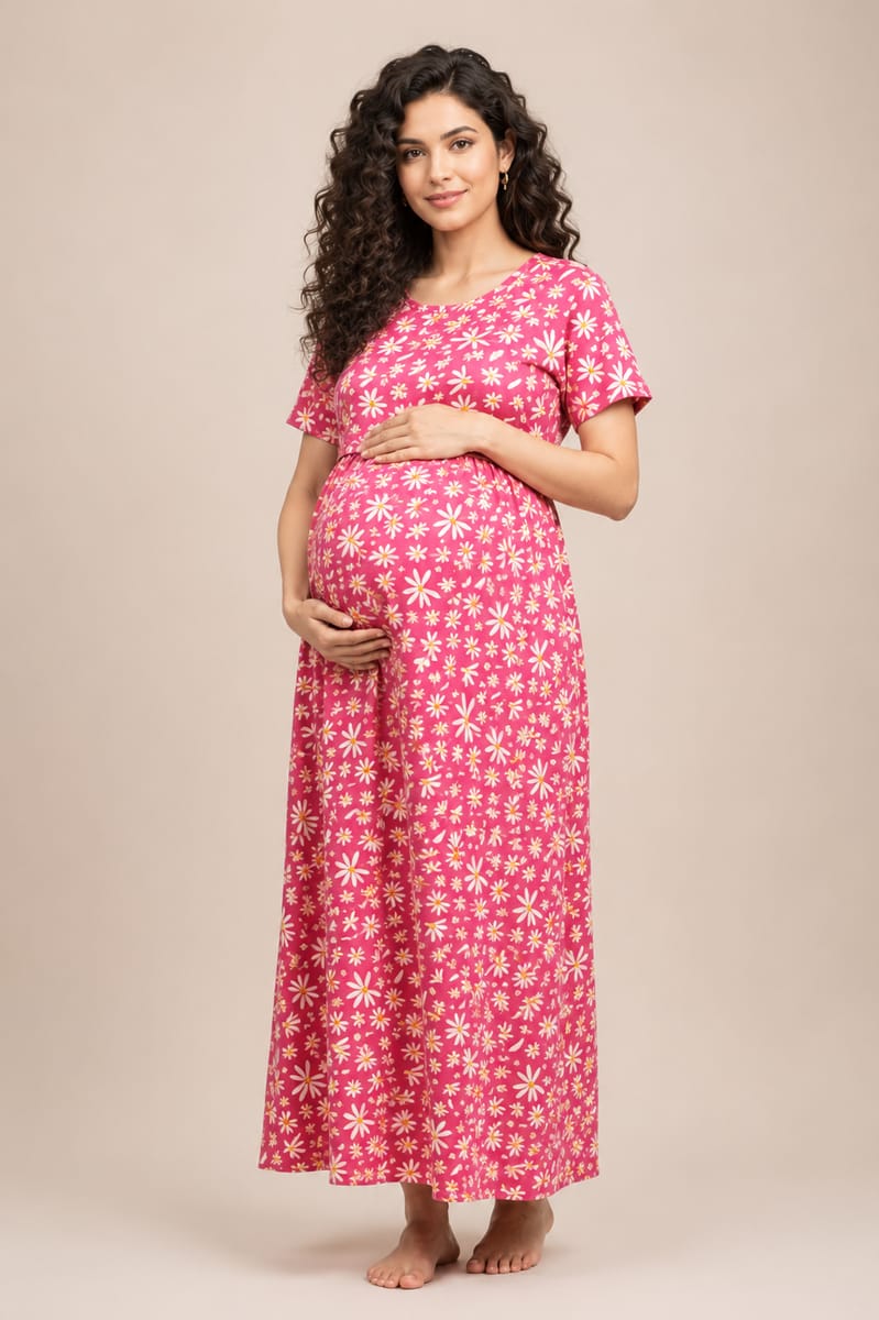Women’s Stretch Maternity Feeding T-Shirt Nursing T-Shirt for Pregnancy & Breastfeeding Comfortable Casual Wear - Pink - Western Wear - front view |...