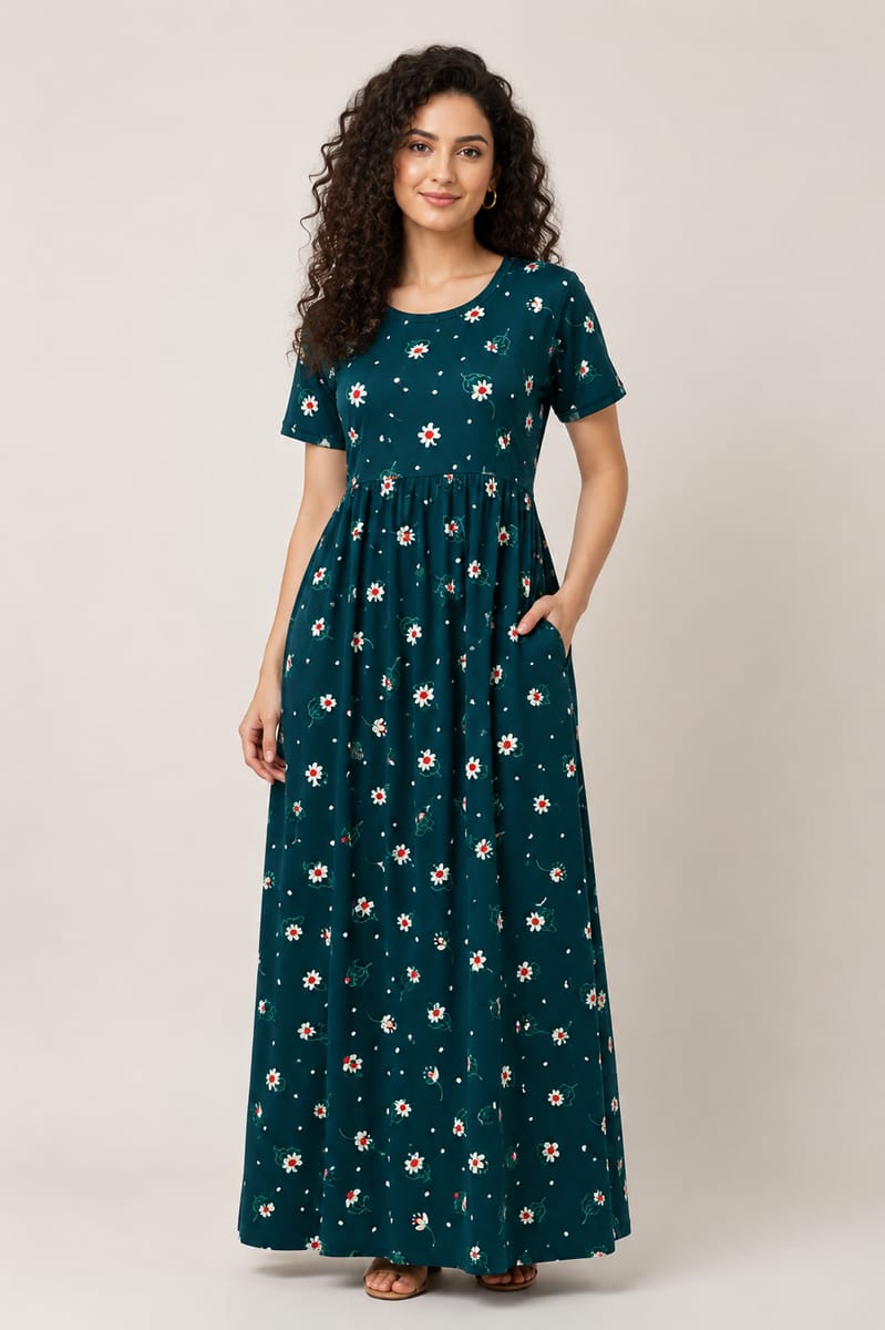 Women’s Dark Green Maxi Gown - Western Wear - front view | Villows DTrendz