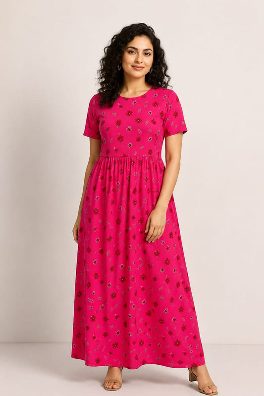 Women’s Rani Pink Maxi Gown - Western Wear - front view | Villows DTrendz