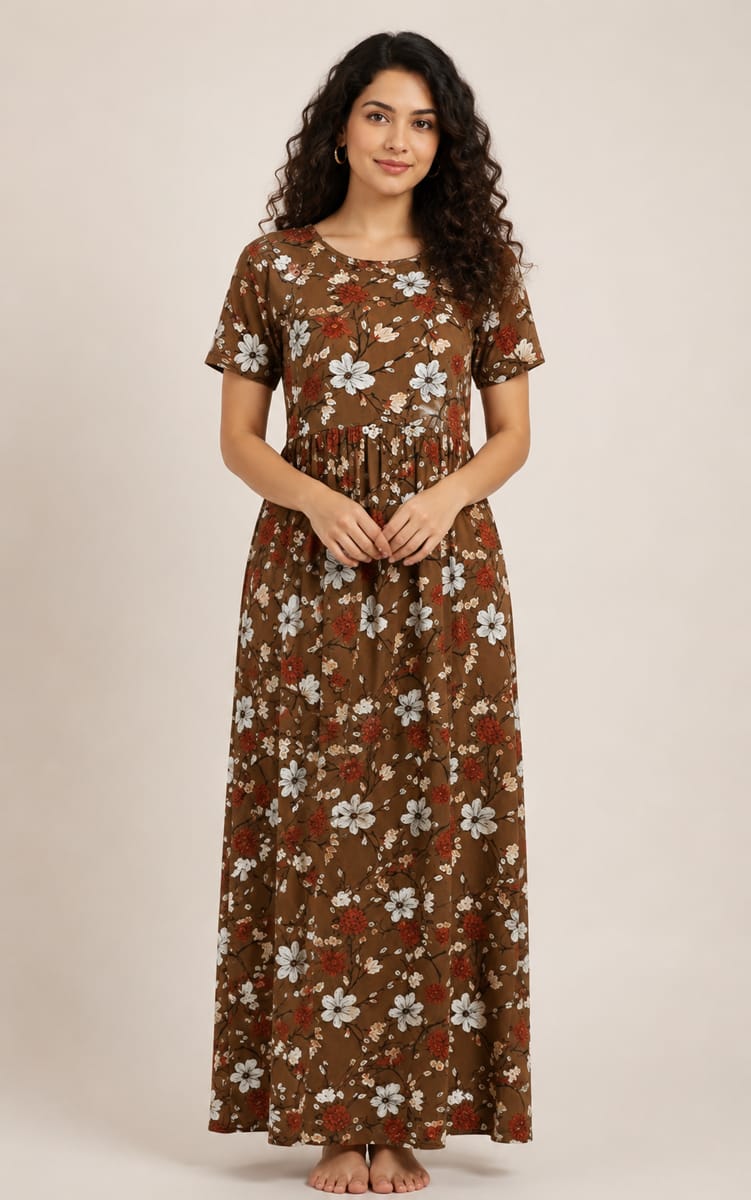 Women’s Brown Maxi Gown - Western Wear - front view | Villows DTrendz