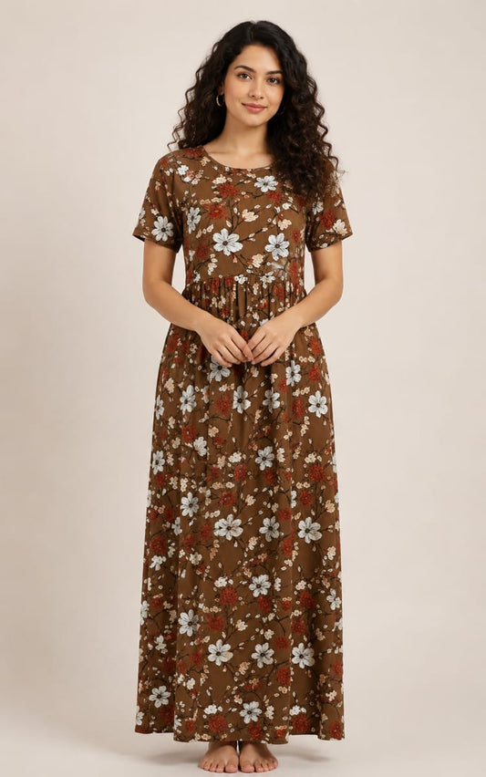Women’s Brown Maxi Gown - Western Wear - front view | Villows DTrendz