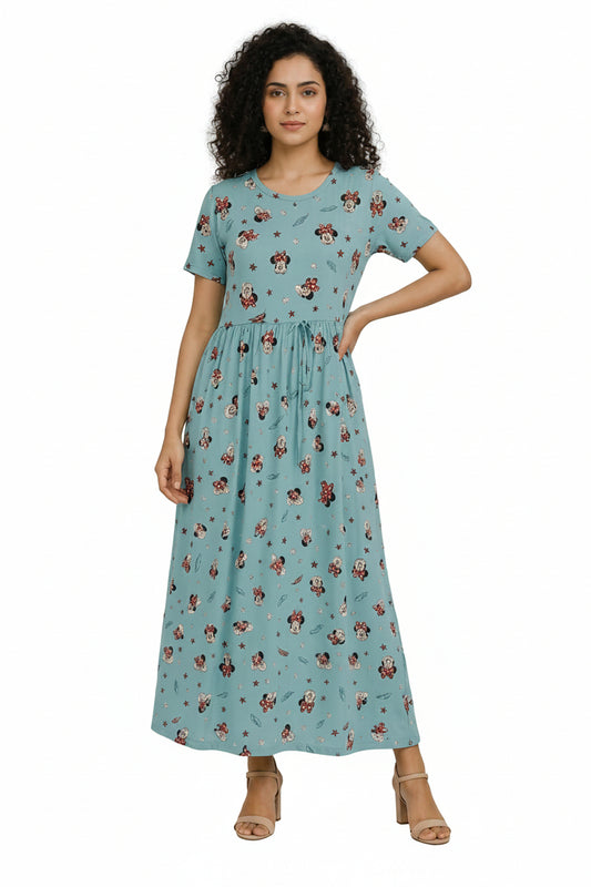 Women’s Sky Blue Maxi Gown - Western Wear - front view | Villows DTrendz