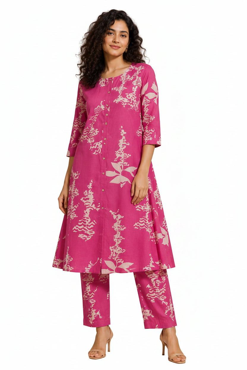 Women’s Cotton Co-Ord Set - Pink Indian Ethnic Wear - front view | Villows DTrendz
