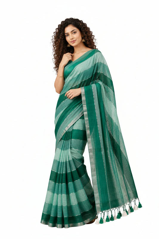 Green Mul Cotton Saree - Indian Ethnic Wear - front view | Villows DTrendz
