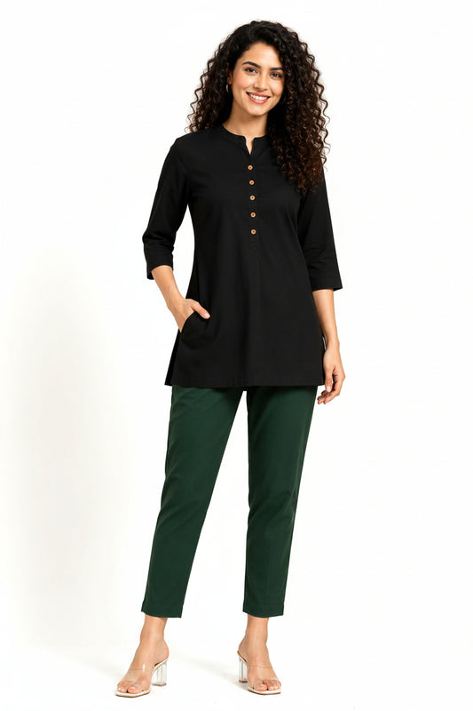 Women's Linen Cotton High Waist Straight Fit - Bottle Green - Western Wear - front view | Villows DTrendz