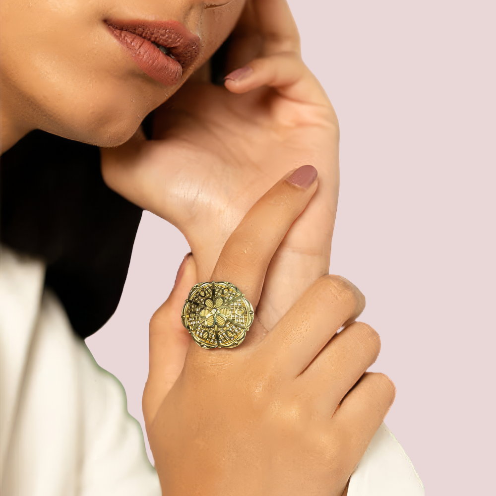Women's Gold Gold-Plated Ring, Refined Gold Statement Ring - Apparel - front view | Snazzyway