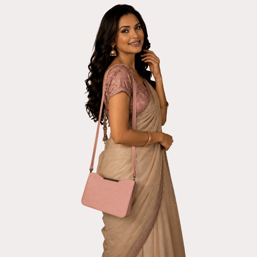 Women's Pink Textured Sling Bag, Regal Pink Crossbody Purse - Apparel - back view | Snazzyway