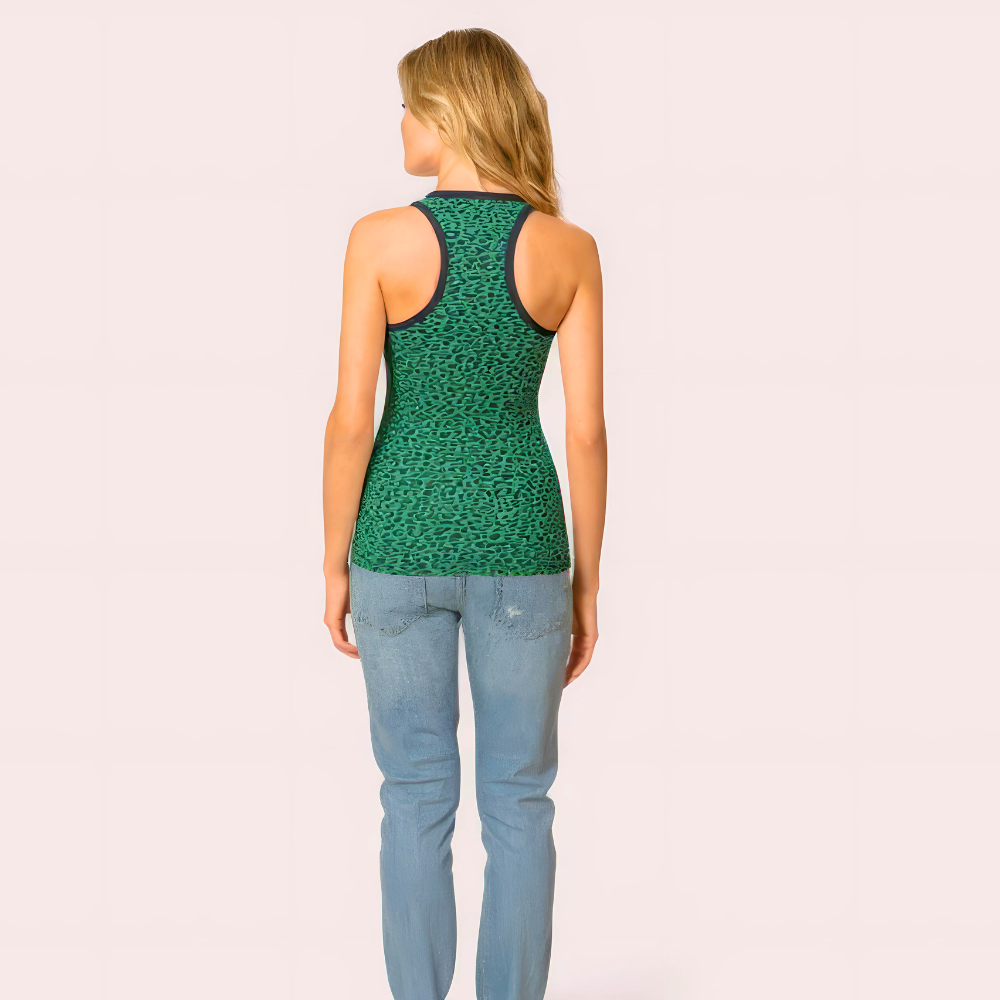 Women's Green Designer Tank Top, Timeless Green Vest Top - Apparel - close-up detail view | Snazzyway