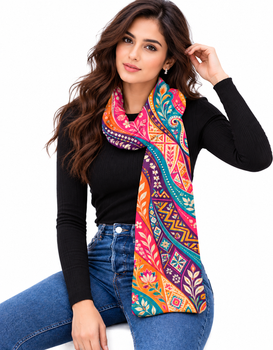 Women's Multicolour Indian Paisley & Folk-Art-Inspired Soft Printed Stole
