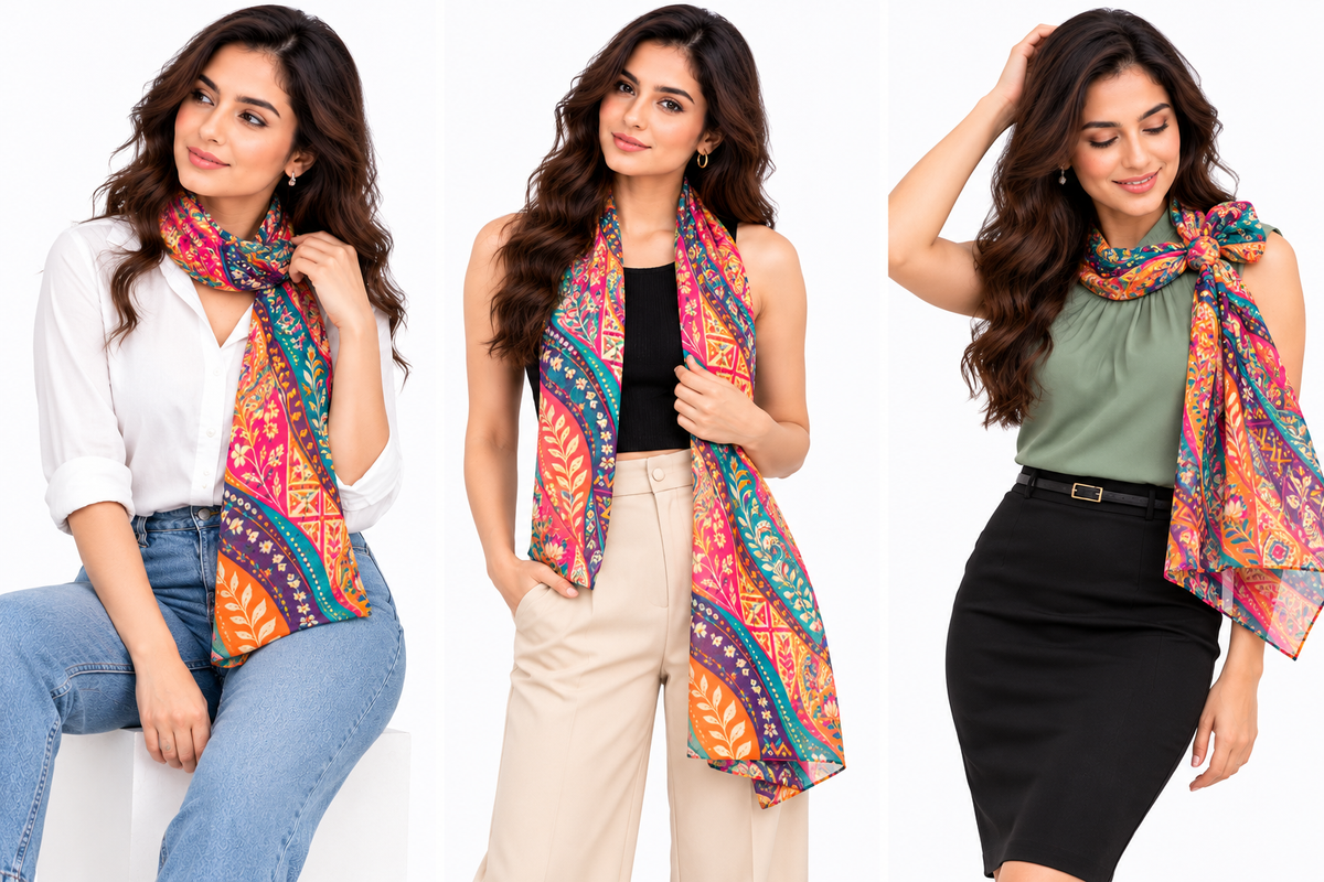 Women's Multicolour Indian Paisley & Folk-Art-Inspired Soft Printed Stole
