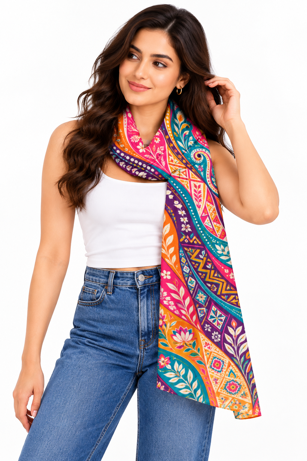 Women's Multicolour Indian Paisley & Folk-Art-Inspired Soft Printed Stole