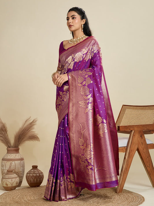 Royal Purple Two-Tone Kanjivaram Silk Saree - Sarees - front view | Nardev Fashions