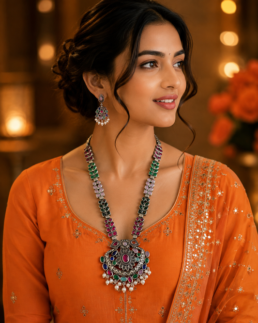 Women's Traditional Oxidized Necklace Set - front view | D9 Creations