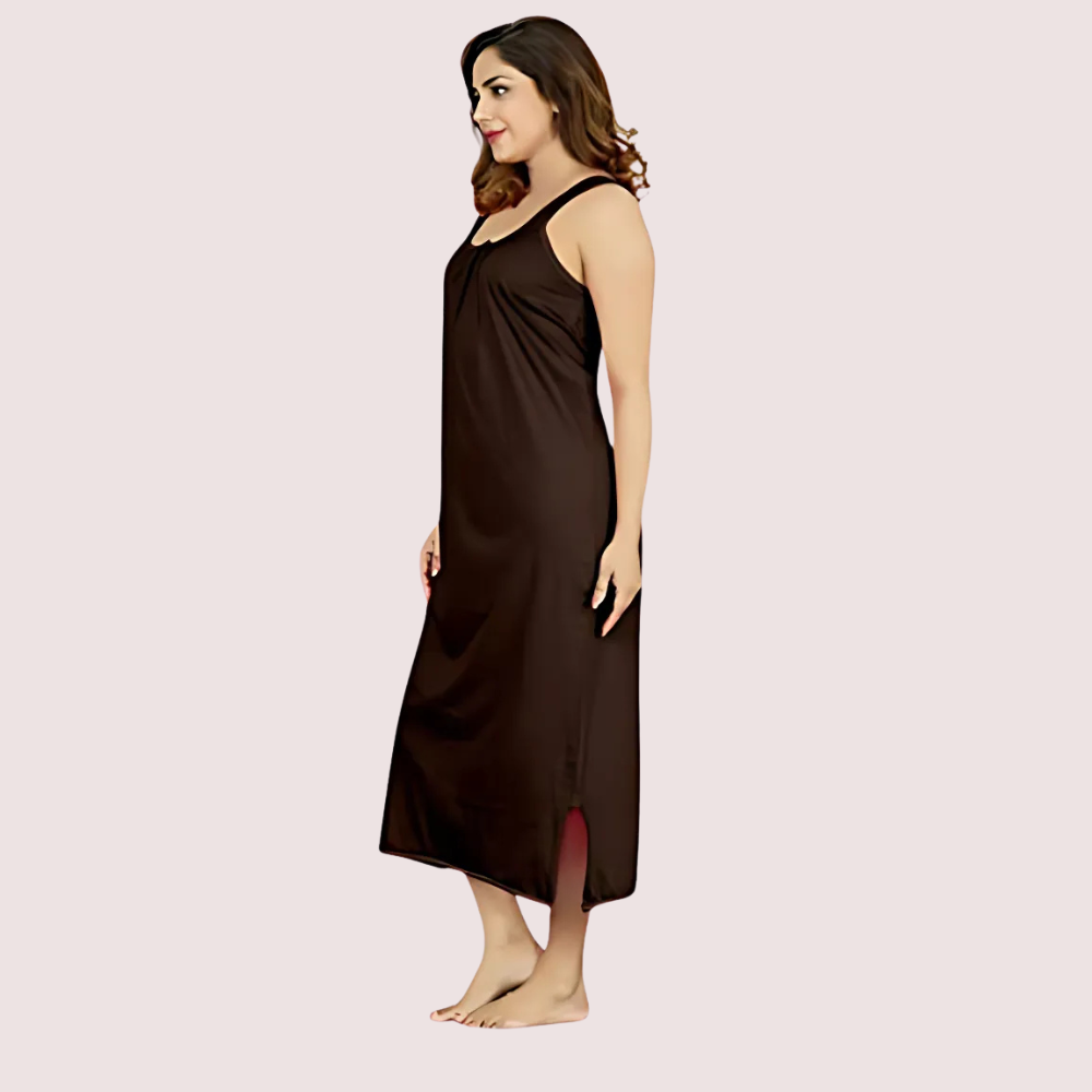 Women's Coffee Cotton Nightgown, Sophisticated Coffee Sleepwear - Apparel - close-up detail view | Snazzyway