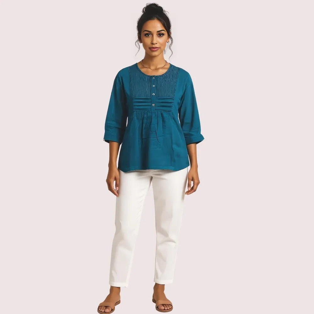 Women's Rose pink Cotton Tunic Top, Radiant Rose Kurti - Apparel - front view | Snazzyway