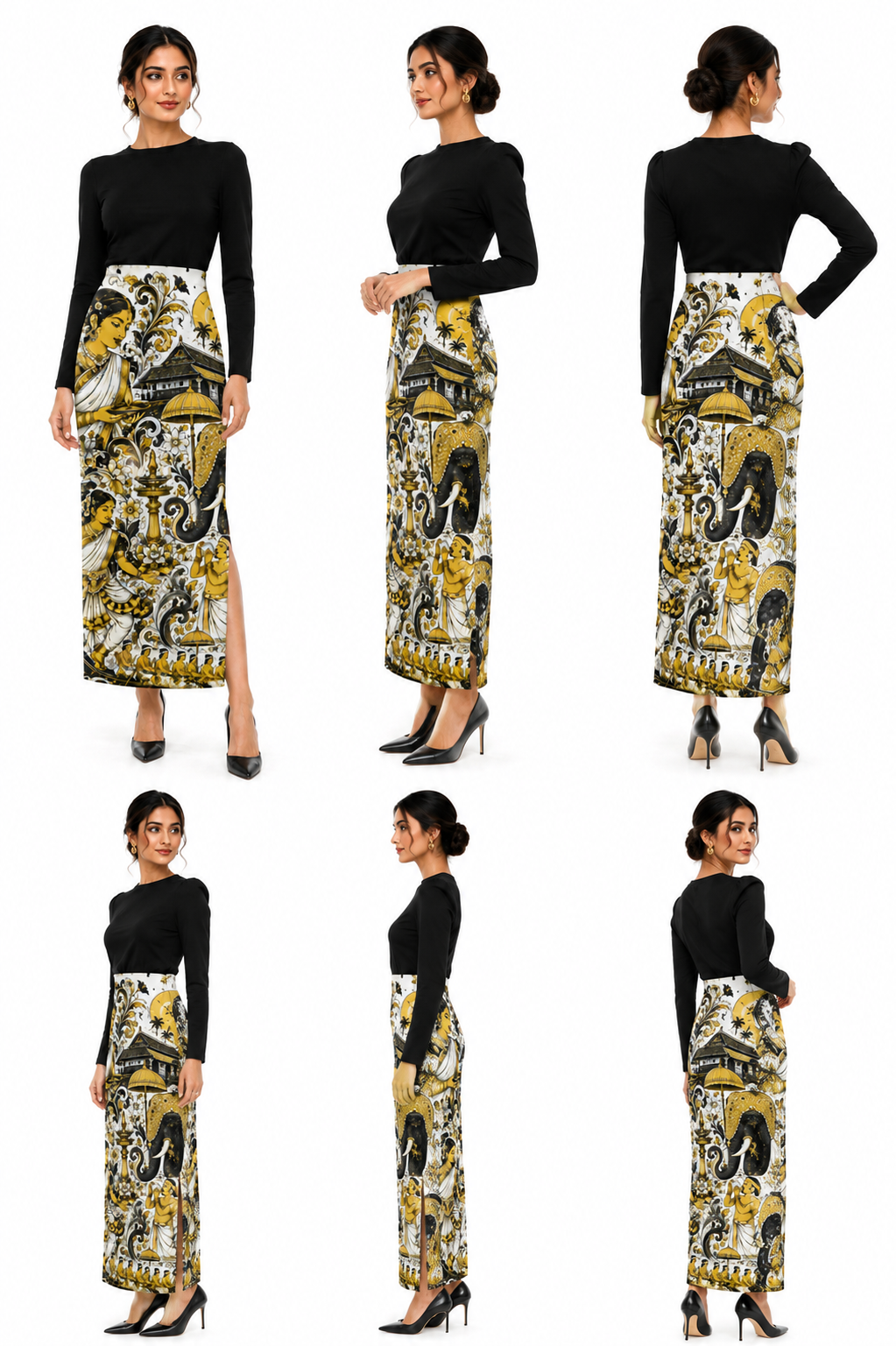 Onam Kerala Mural Art Pencil Skirt for Women - Western Wear - side view | Qikink