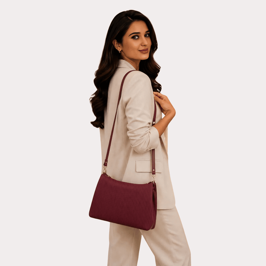 Women's Wine Maroon Velvet Shoulder Bag, Charming Wine Purse - Apparel - front view | Snazzyway