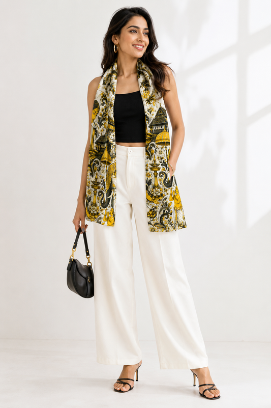 Kerala Mural Art Stole for Women - Western Wear - front view | Qikink